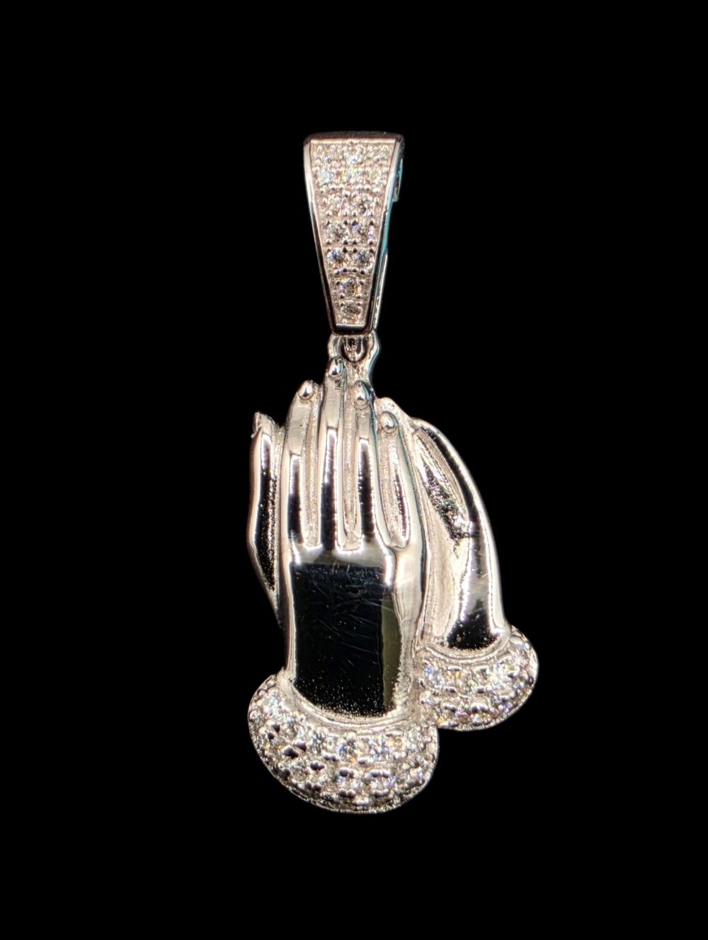 0.27 CTW Moissanite Solid 925 Sterling Silver Praying Hands Pendant